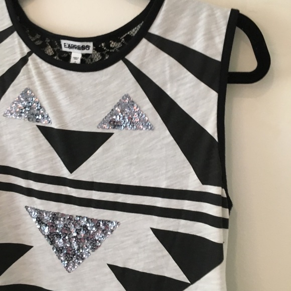 NWOT S Express Top w/ Sequins & Lace detail - Picture 2 of 7